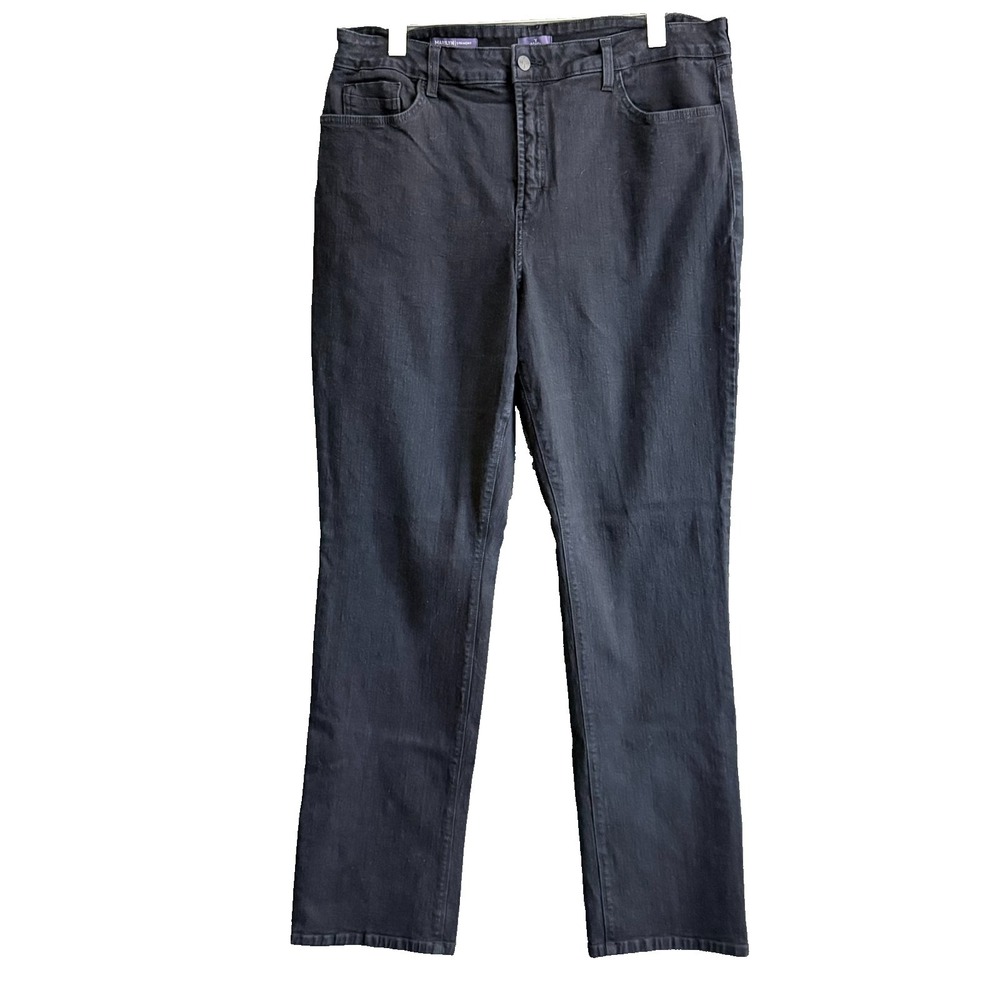 NYDJ Marilyn Straight Jeans 18W Lift‎ Tuck Dark Wash Black Stretch Denim Women
